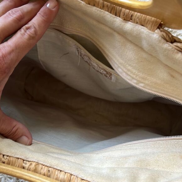 Vintage Straw Handbag - Authentic Cappelli Wooden Handled Purse Beautiful - Picture 11 of 16
